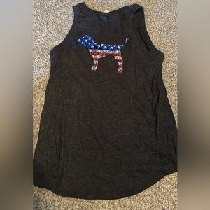 L PINK tank patriot dog sequins